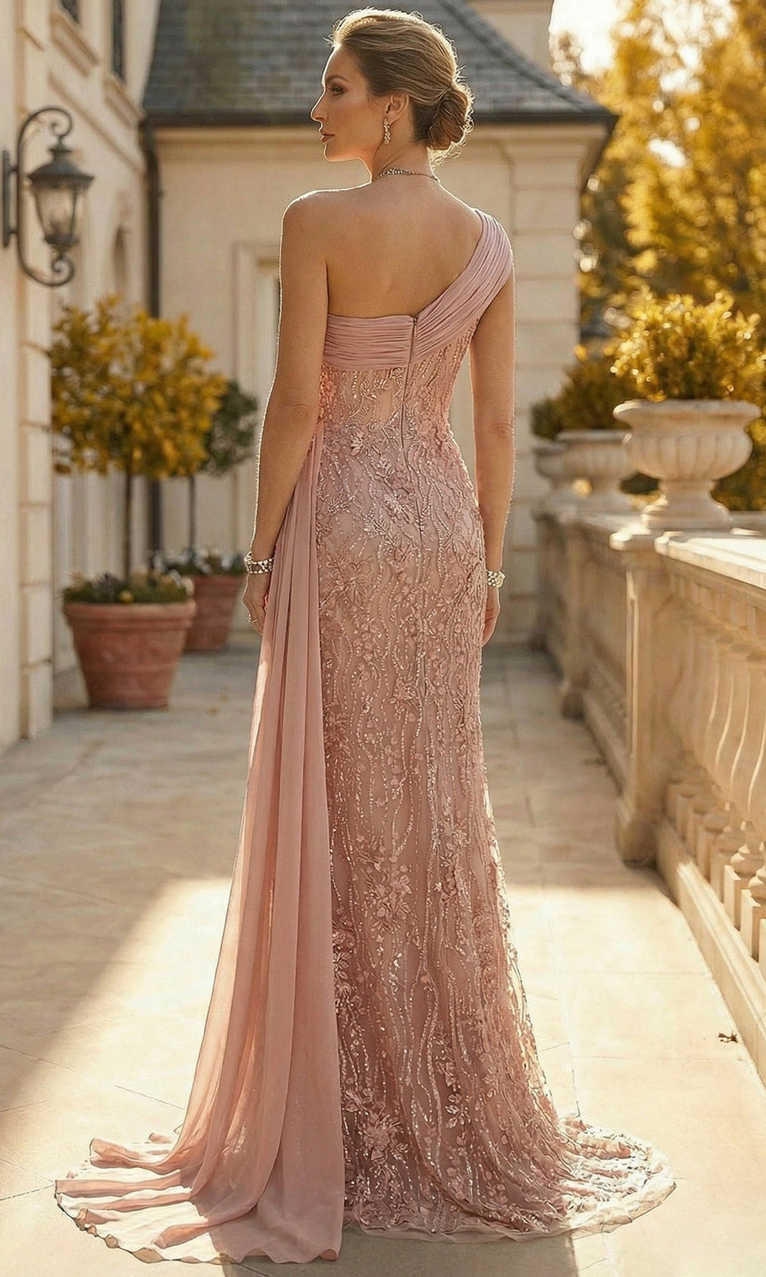 Terani Couture 262M7308 - Asymmetric Neck Floral Sash Long Gown