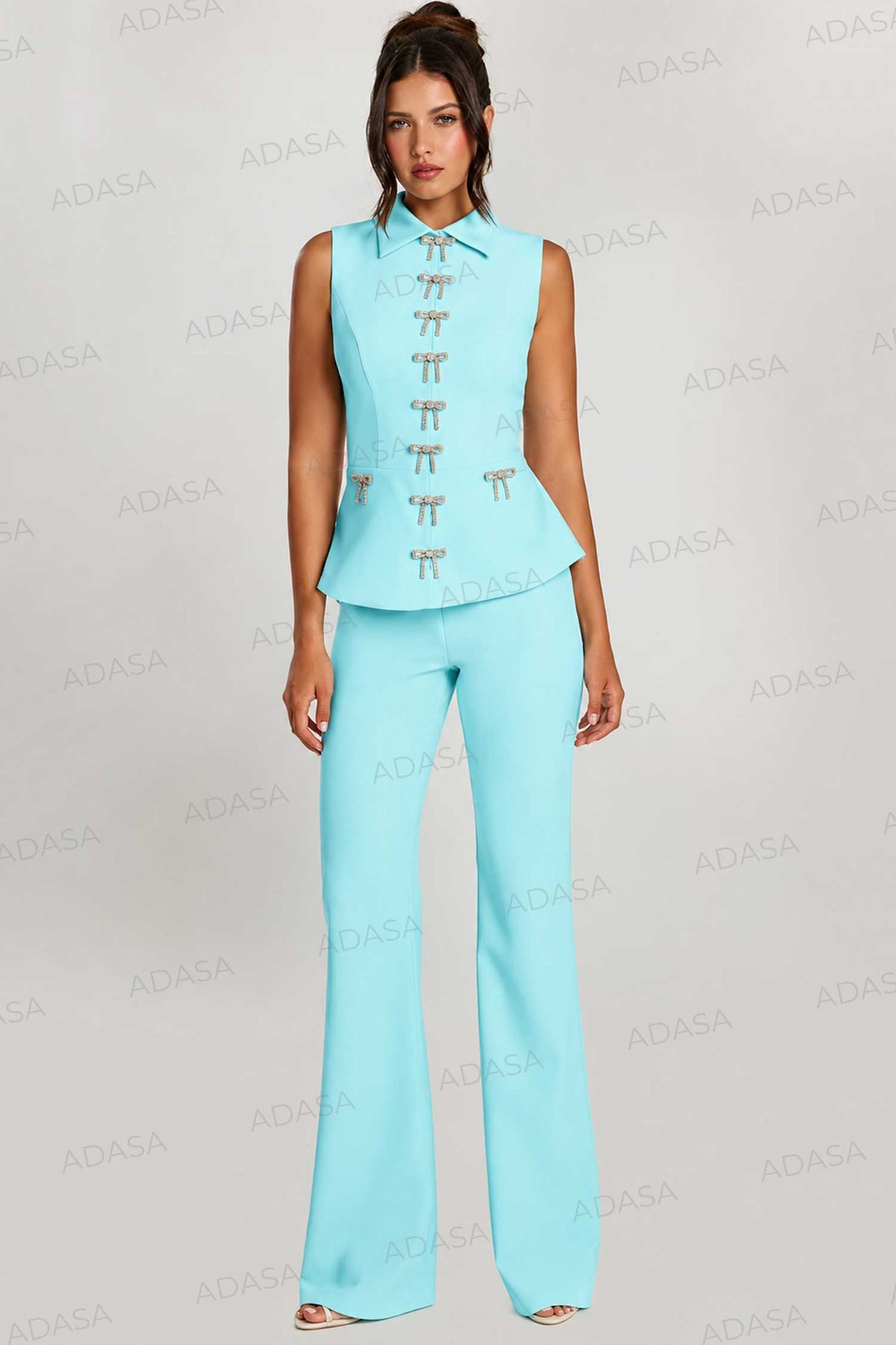 Jovani 47233 - Sleeveless Crepe Pantsuit with Beaded Bows