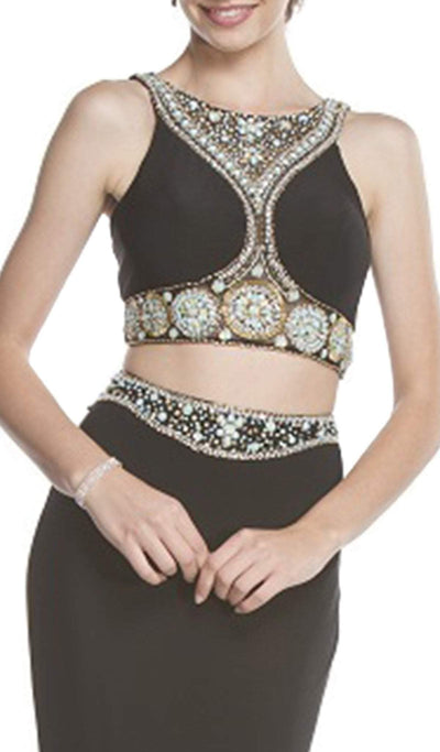 Two Piece Bedazzled Halter Sheath Prom Dress Evening Dressses