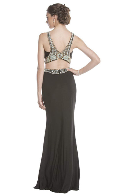 Two Piece Bedazzled Halter Sheath Prom Dress Evening Dressses