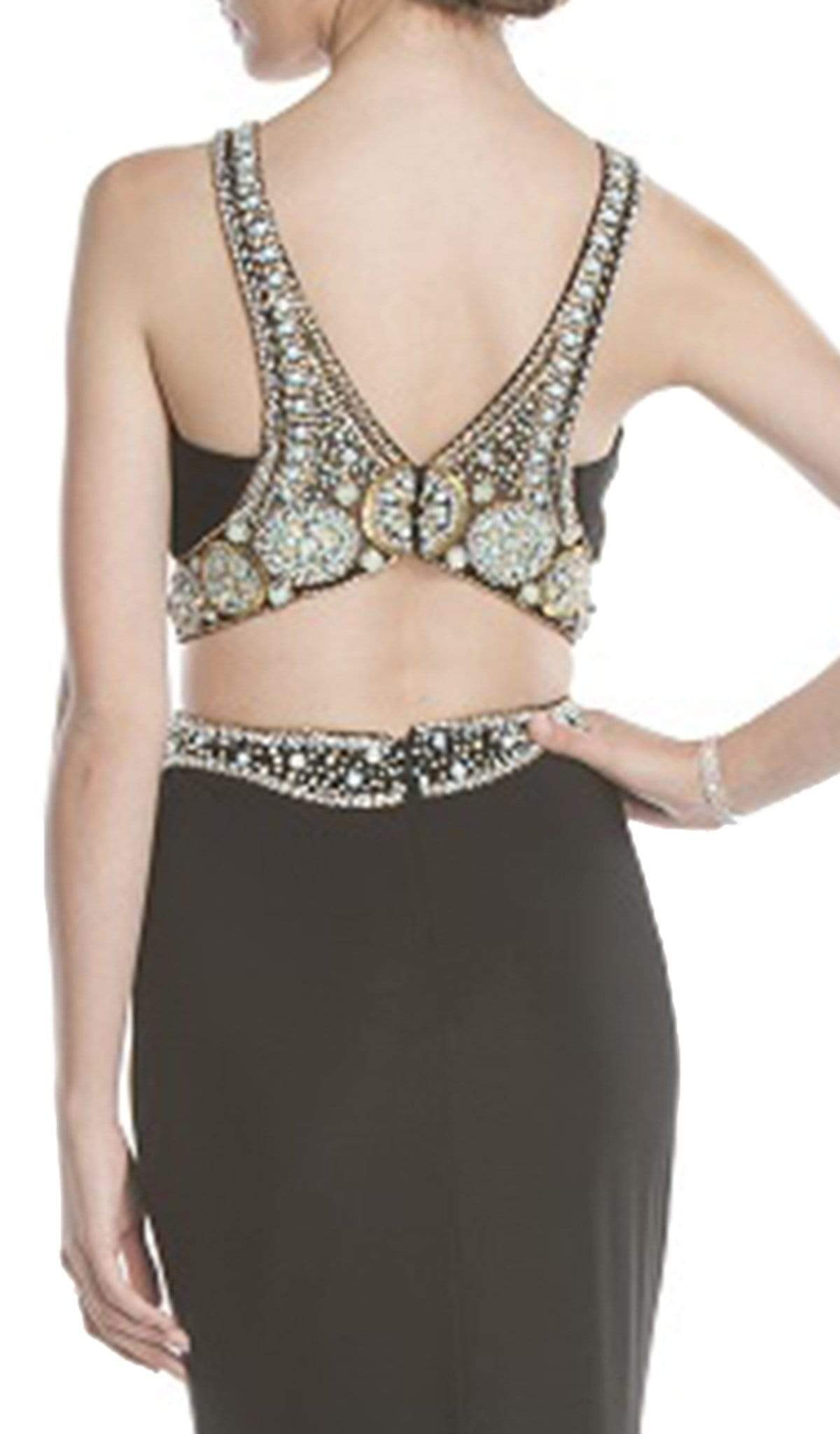 Two Piece Bedazzled Halter Sheath Prom Dress Evening Dressses