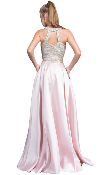 Two Piece Bejeweled Halter Prom Gown Prom Dresses