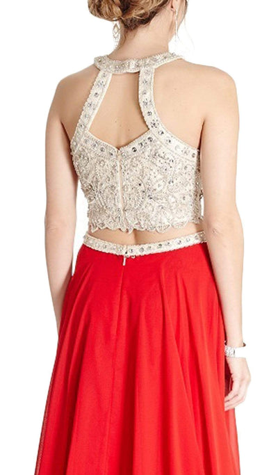 Two Piece Embellished Halter A-line Prom Dress Dress