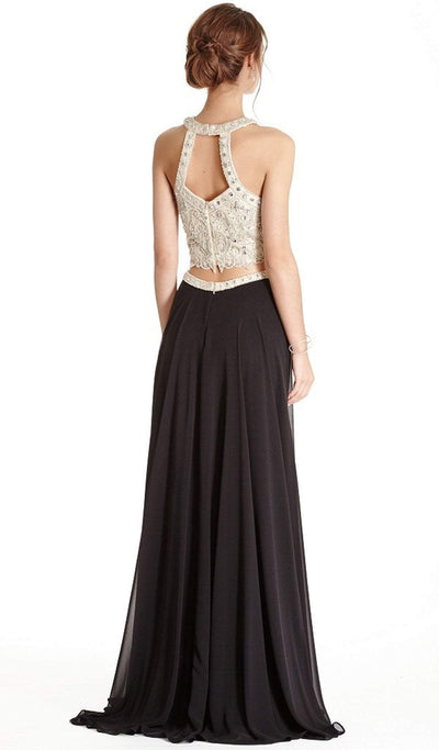 Two Piece Embellished Halter A-line Prom Dress Dress