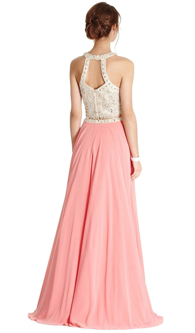 Two Piece Embellished Halter A-line Prom Dress Dress