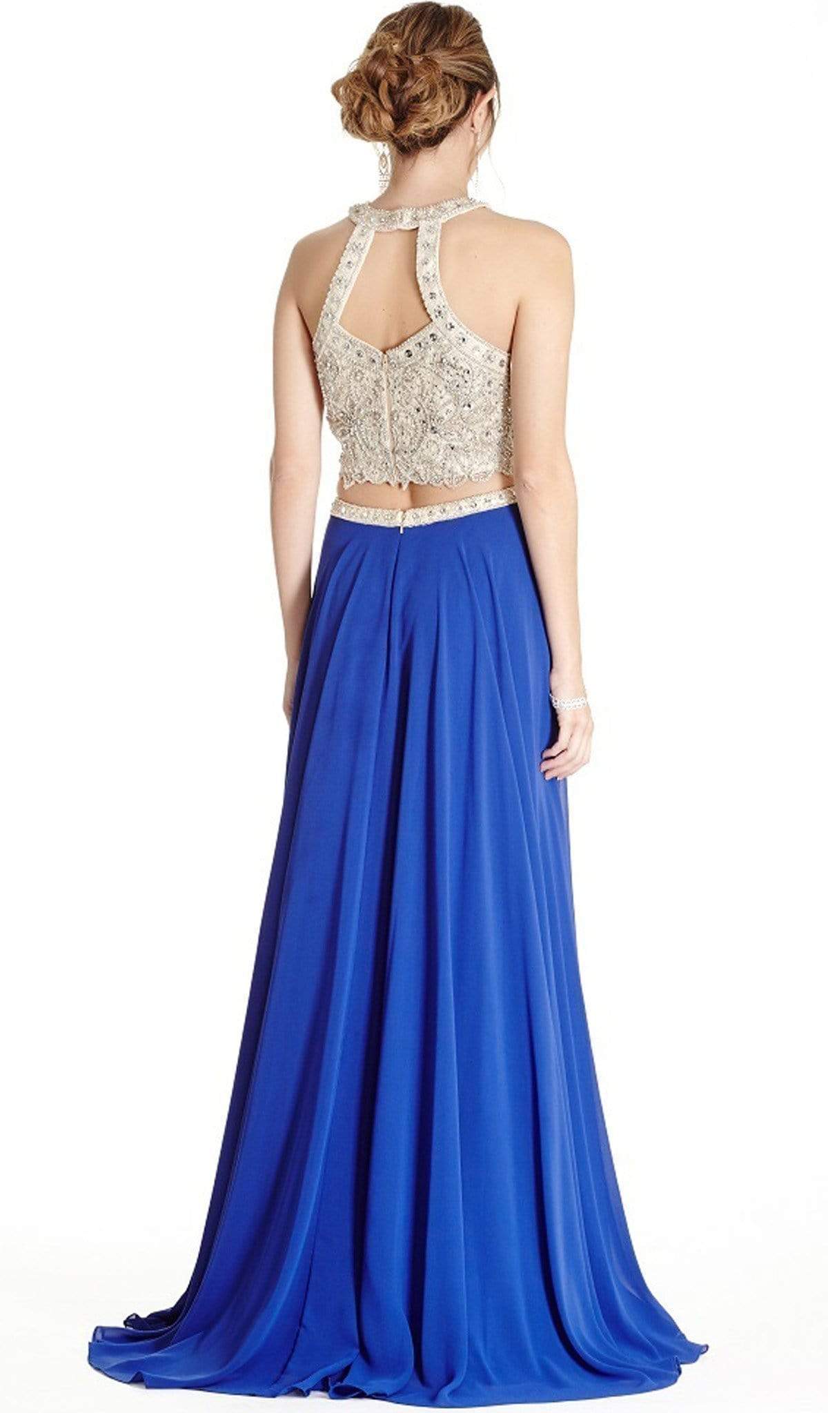 Two Piece Embellished Halter A-line Prom Dress Dress