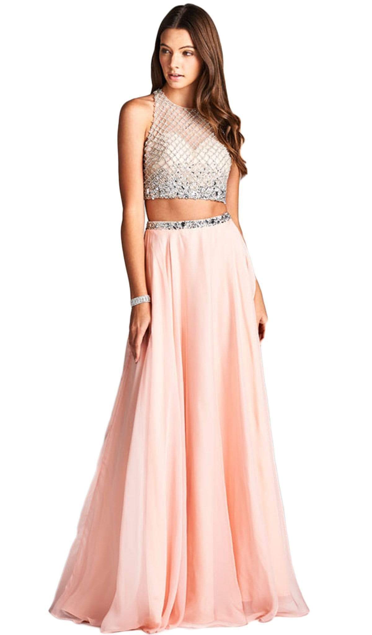 Two Piece Embellished Halter Neck Prom Dress Dress