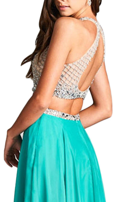 Two Piece Embellished Halter Neck Prom Dress Dress