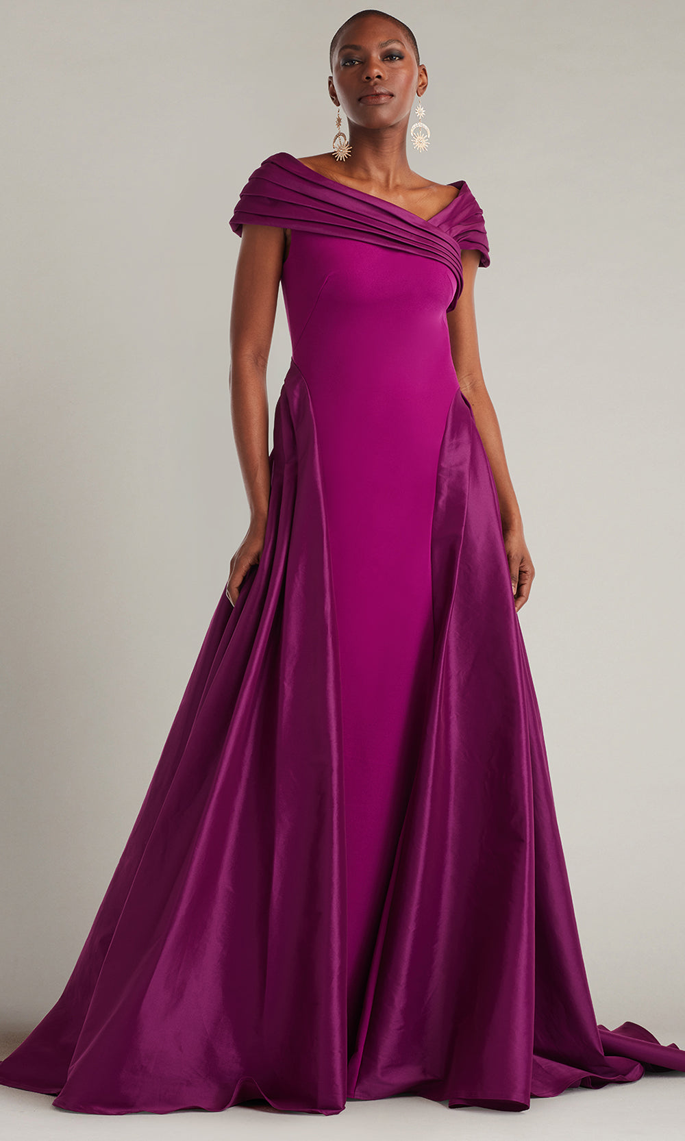 Tadashi Shoji CY25317L - Off Shoulder Blanka Draped Contrast Taffeta Ball Gown Mother of the Bride Dresses in Purple  