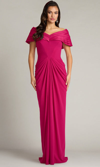 Tadashi Shoji BOS25800L - Seraphine Pleated Portrait Collar Sheath Gown Formal Gowns