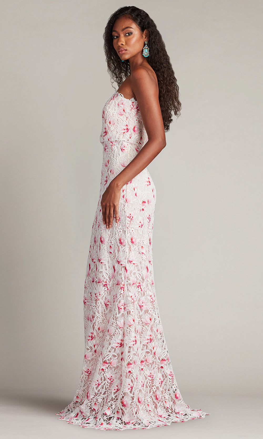 Tadashi Shoji CHY25435LX - Straight Neckline Elissa Lace Blouson Gown Prom Dresses in White and Pink