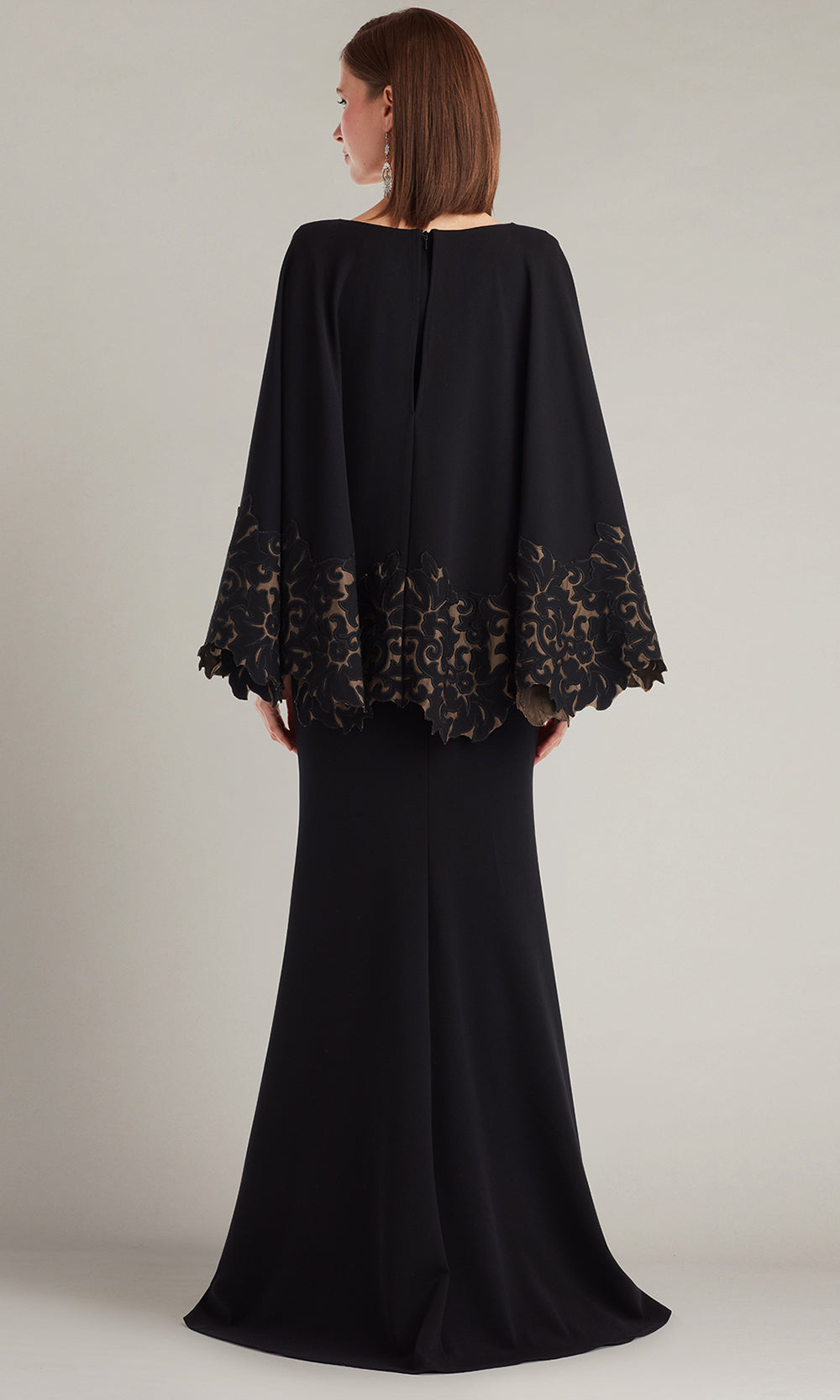 Tadashi Shoji CIN25506L - Delgado Laser-Cut Capelet Sheath Long Gown Mother of the Bride Dresses in Black and Neutral