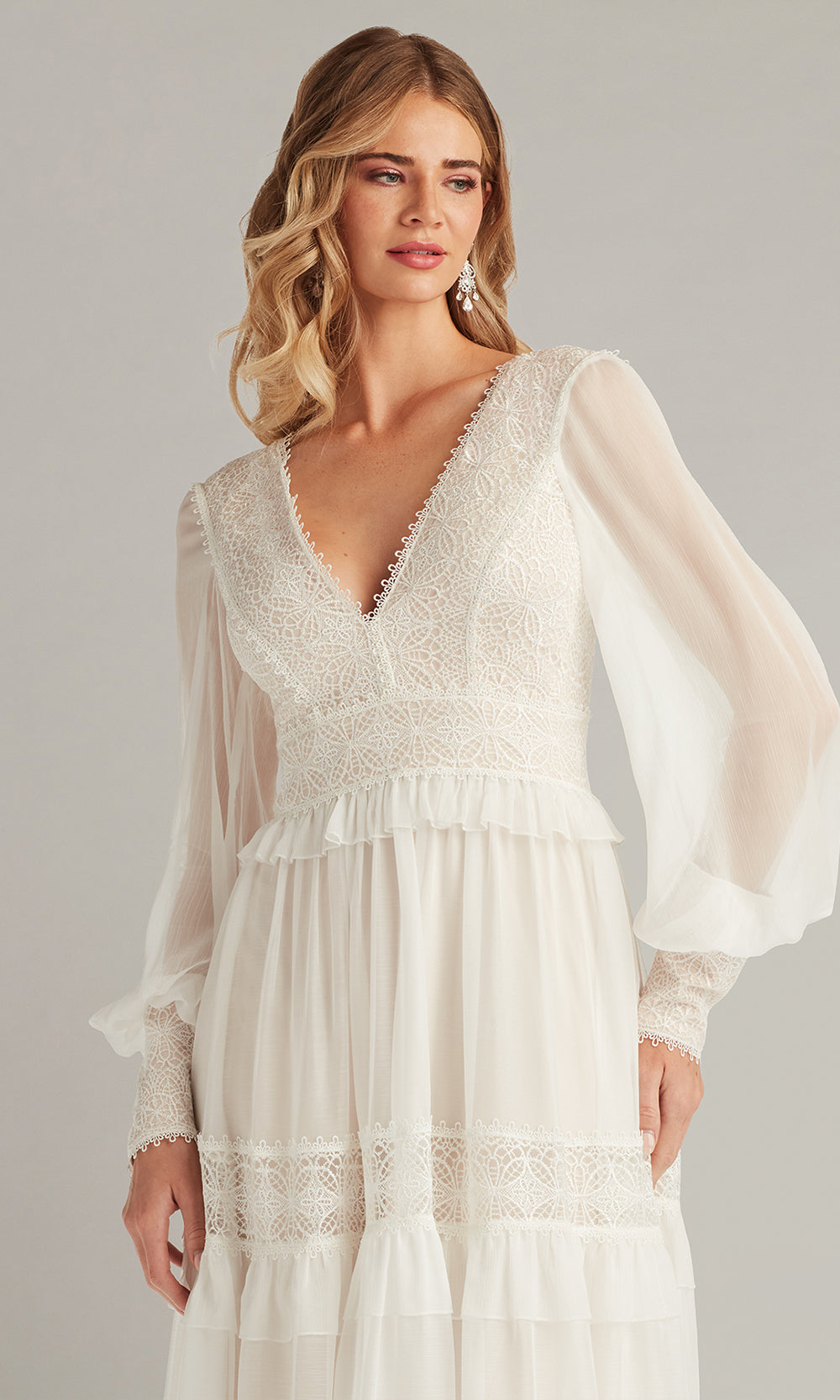 Tadashi Shoji CFW24598MDX - Lace Detail V-Neckline A-Line Dress Wedding Dresses in White  