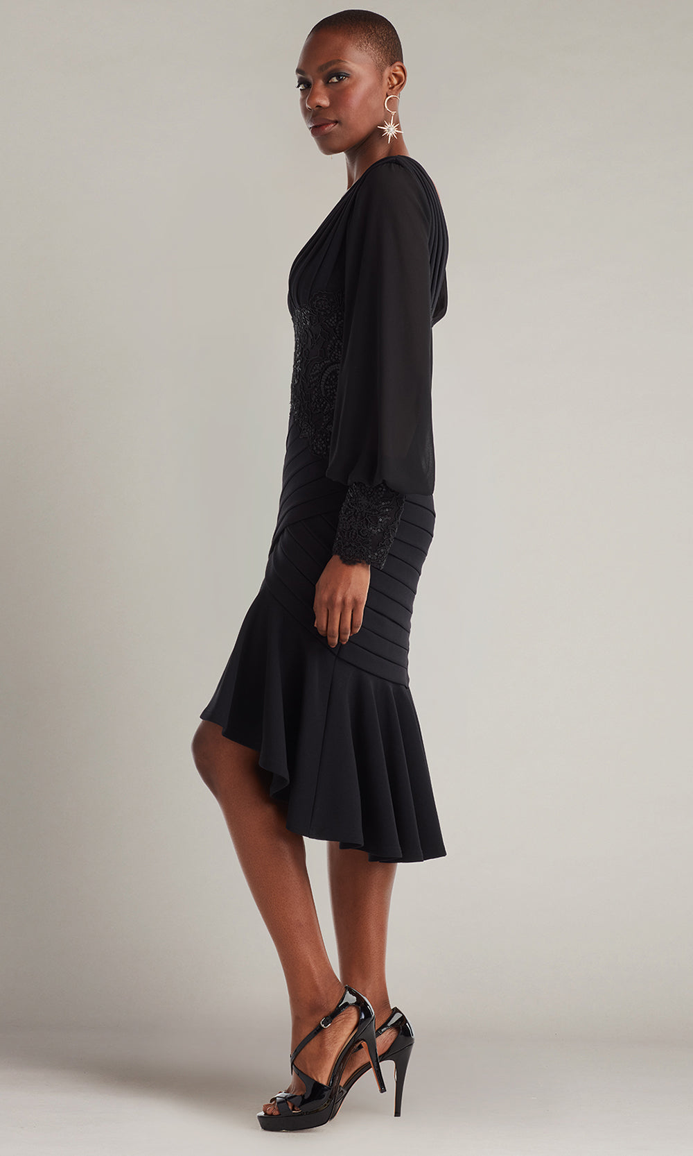 Tadashi Shoji BOS25682M - Kalina Blouson Sleeve High-Low Embroidered Dress Mother of the Bride Dresses in Black  
