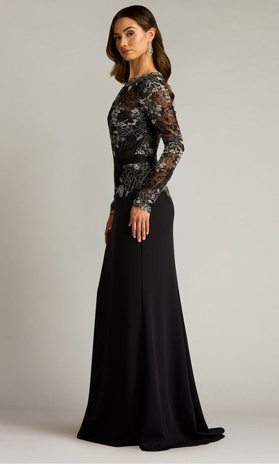 Tadashi Shoji CGU25804L - Beacon Belted Embroidered Illusion Sheath Gown Formal Gowns