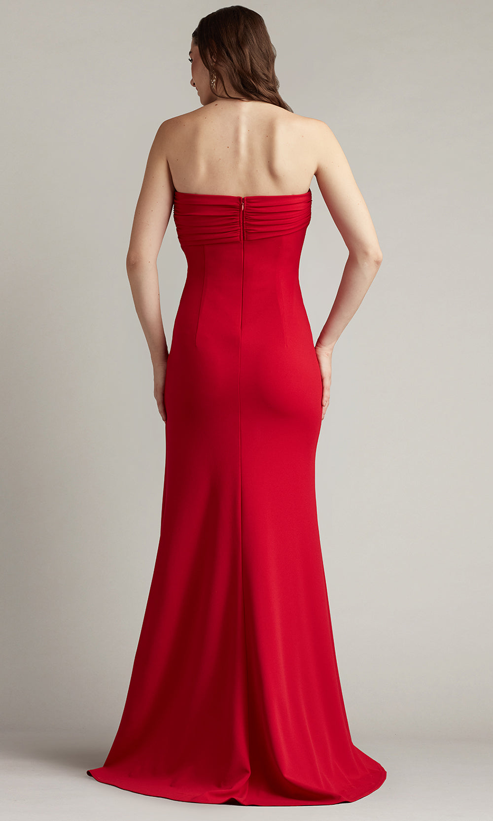 Tadashi Shoji BOS24002L - Dorsett Pleated Crepe Straight Neckline Gown Prom Dresses in Red  
