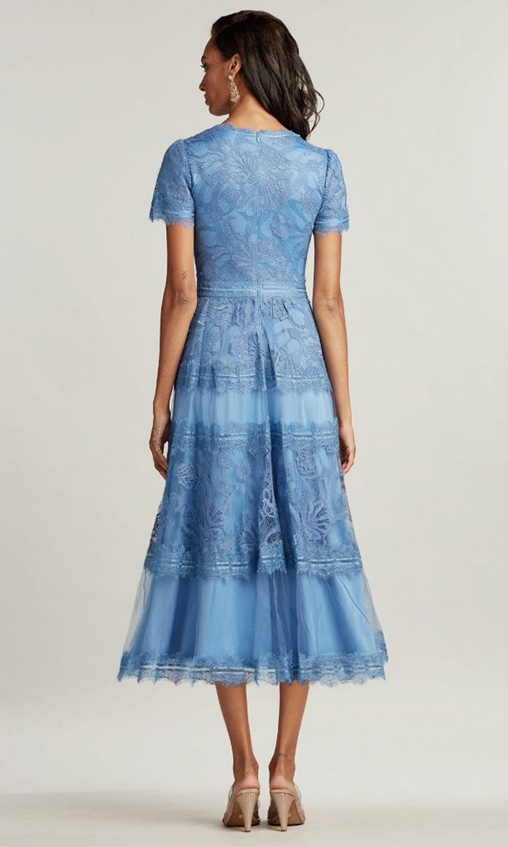 Tadashi Shoji AWI20506MD - Lace Trim Short Sleeve Midi Dress Wedding Dresses in Blue  