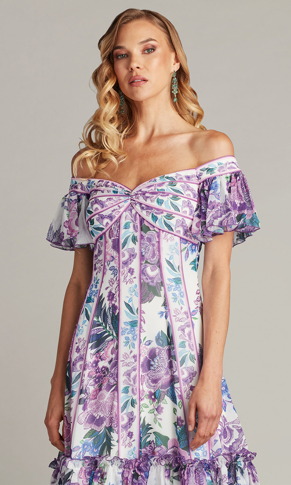 Tadashi Shoji CHZ25465M - Flutter Sleeve Breeze Floral Print Chiffon Dress Homecoming Dresses