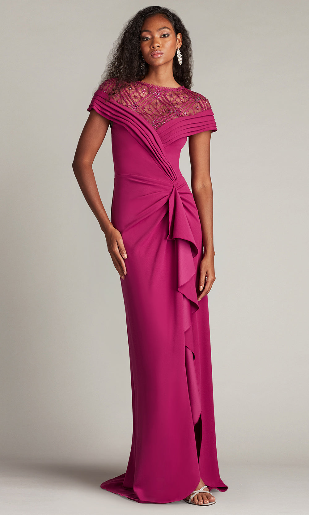 Tadashi Shoji CHR25375LB - Short Sleeve Yura Waterfall Flounce Gown Formal Gowns