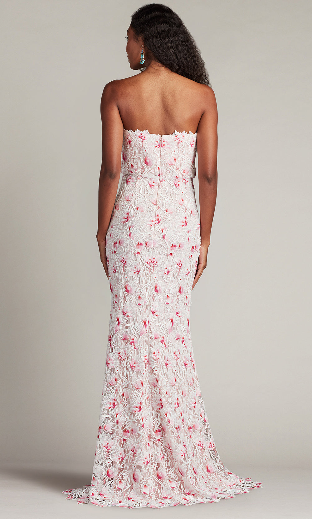 Tadashi Shoji CHY25435LX - Straight Neckline Elissa Lace Blouson Gown Prom Dresses in White and Pink