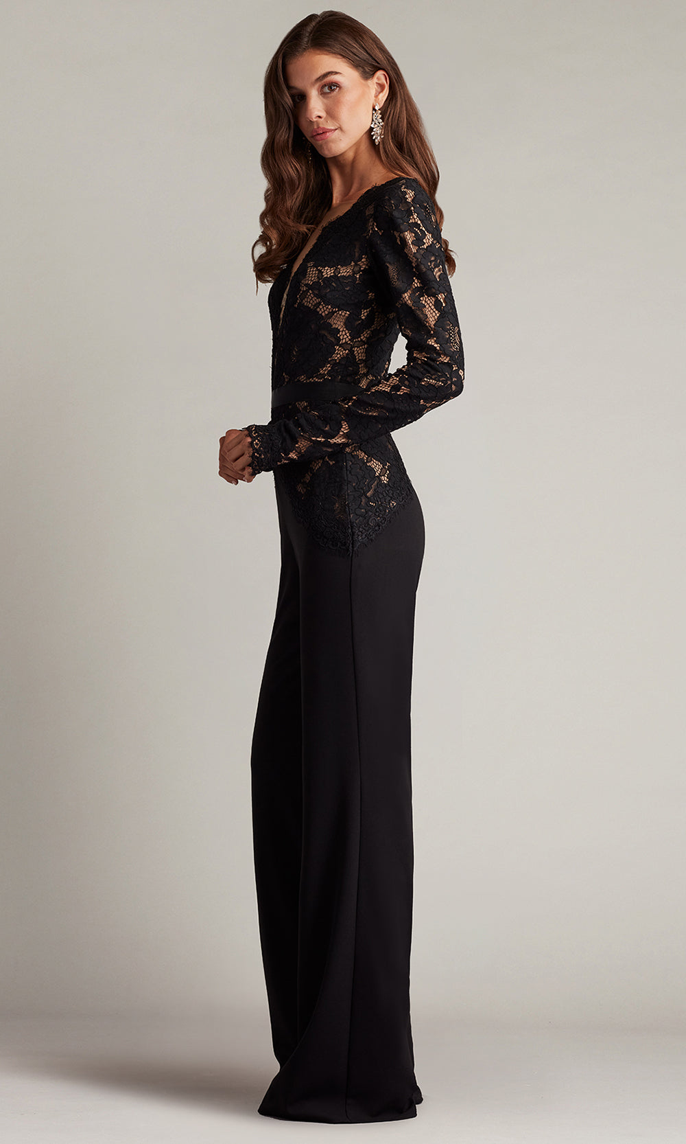 Tadashi Shoji AYV24197Y - Amaris Plunging Illusion Lace Formal Jumpsuit Formal Pantsuits