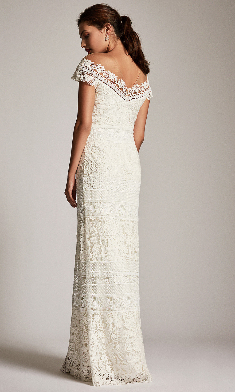 Tadashi Shoji BBH17607LBR - Joelle Cap Sleeve Lace Pattern Bridal Gown Wedding Dresses in White  