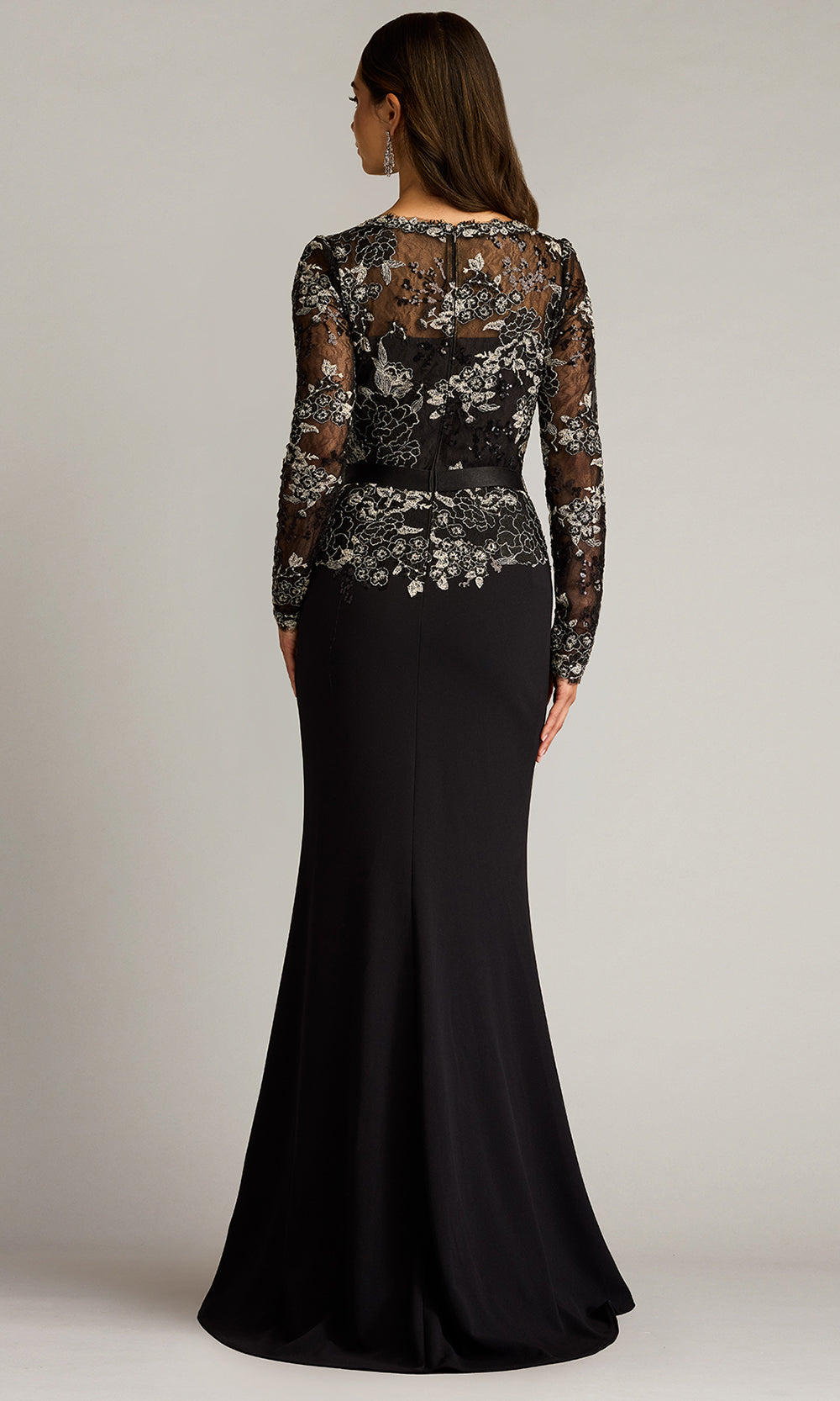 Tadashi Shoji CGU25804L - Beacon Belted Embroidered Illusion Sheath Gown Formal Gowns