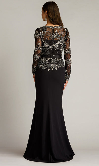 Tadashi Shoji CGU25804L - Beacon Belted Embroidered Illusion Sheath Gown Formal Gowns