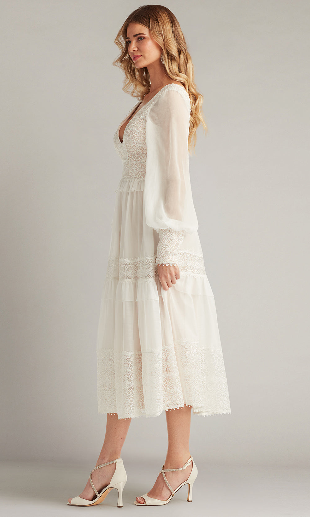 Tadashi Shoji CFW24598MDX - Lace Detail V-Neckline A-Line Dress Wedding Dresses in White  
