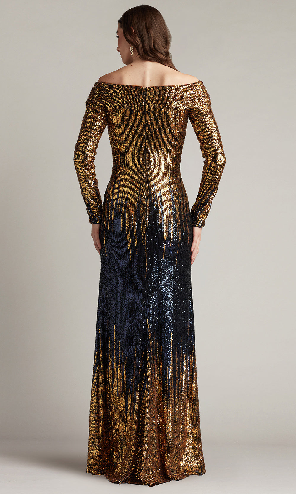 Tadashi Shoji CIR25444L - Vionne Off-Shoulder Sequin Long Sleeve Gown Mother of the Bride Dresses in Blue  