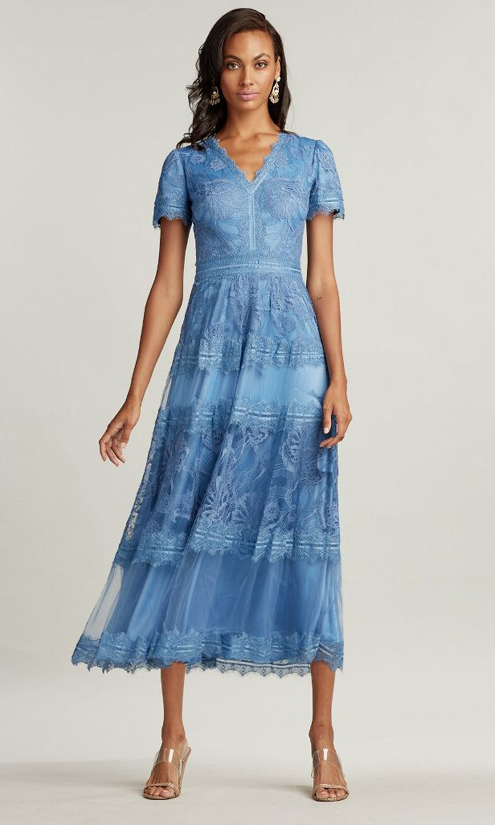 Tadashi Shoji AWI20506MD - Lace Trim Short Sleeve Midi Dress Wedding Dresses in Blue  