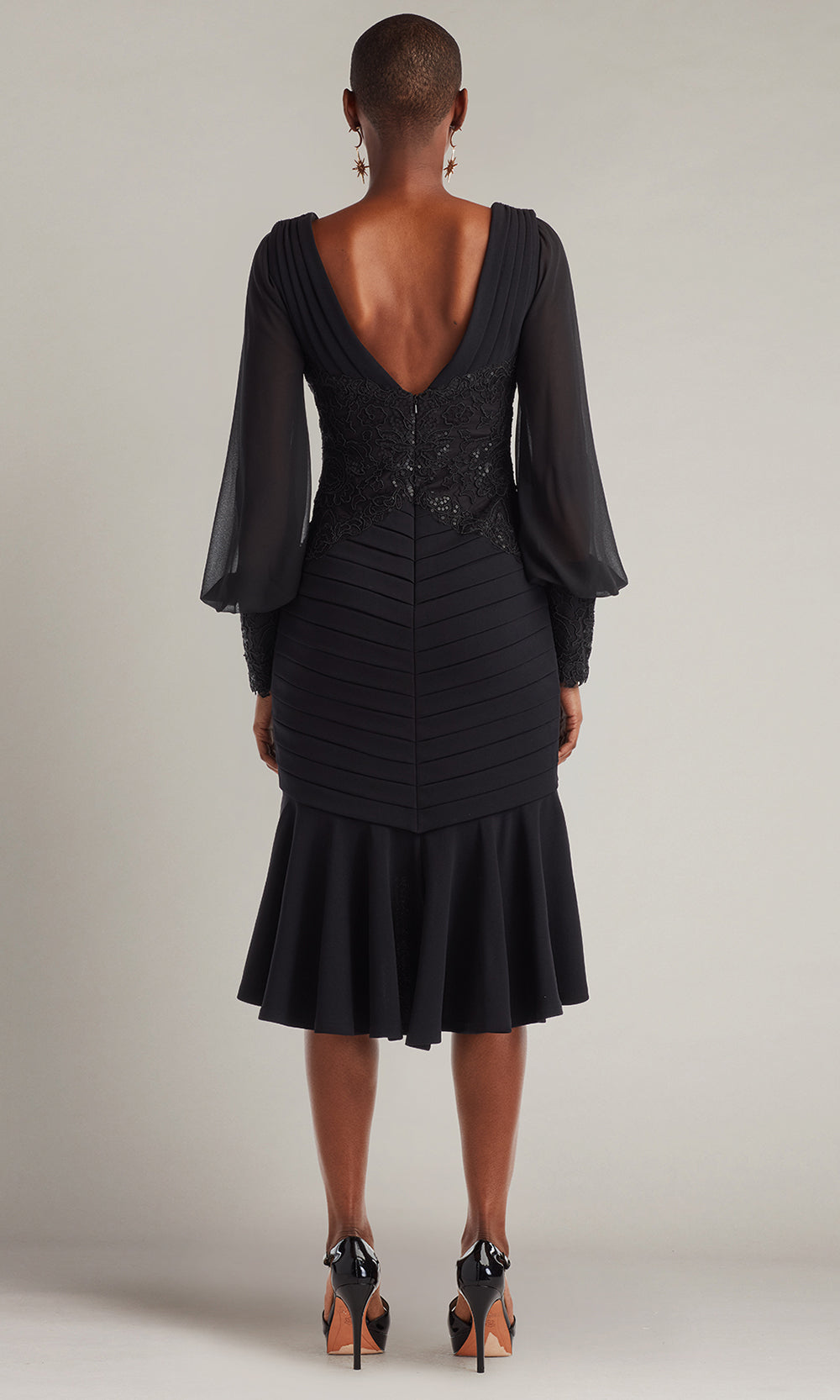 Tadashi Shoji BOS25682M - Kalina Blouson Sleeve High-Low Embroidered Dress Mother of the Bride Dresses in Black  