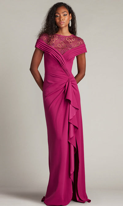 Tadashi Shoji CHR25375LB - Short Sleeve Yura Waterfall Flounce Gown Formal Gowns