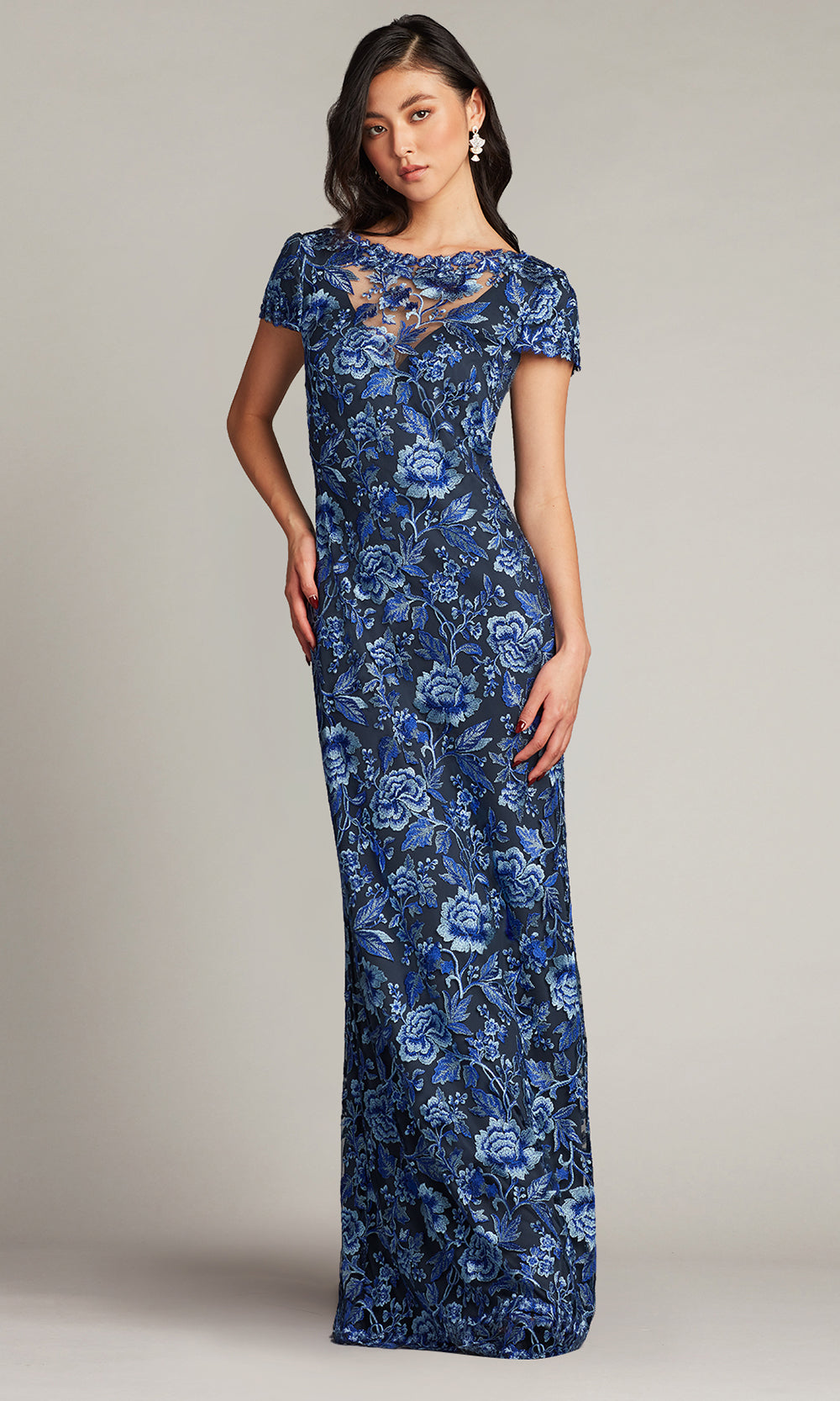 Tadashi Shoji BRX16575L - Oran Embroidered Tulle Cap Sleeve Gown Mother of the Bride Dresses in Blue  