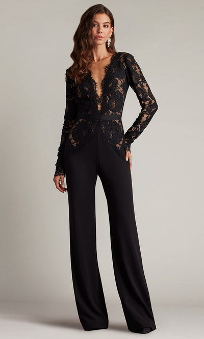 Tadashi Shoji AYV24197Y - Amaris Plunging Illusion Lace Formal Jumpsuit Formal Pantsuits