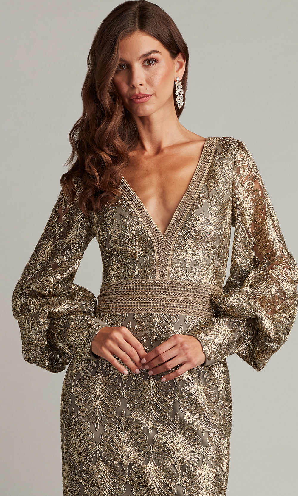 Tadashi Shoji CGA24268L - V-Neck Aponi Tiered Sequin Embroidered Gown Formal Gowns