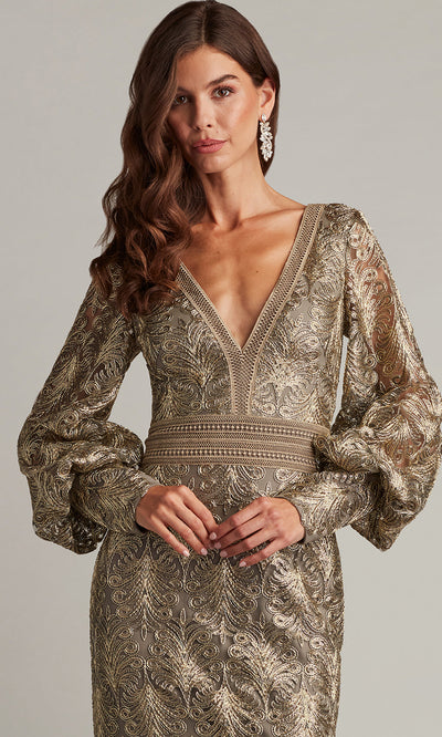 Tadashi Shoji CGA24268L - V-Neck Aponi Tiered Sequin Embroidered Gown Formal Gowns
