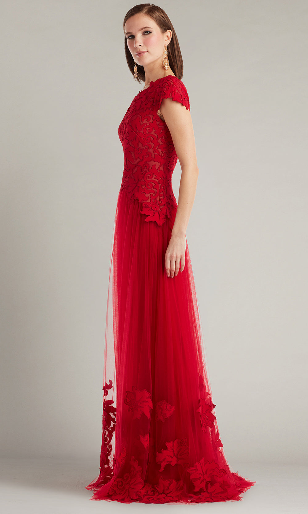 Tadashi Shoji CIN25509L - Marcelline One-Shoulder Laser-Cut A-Line Gown Mother of the Bride Dresses in Red and Neutral