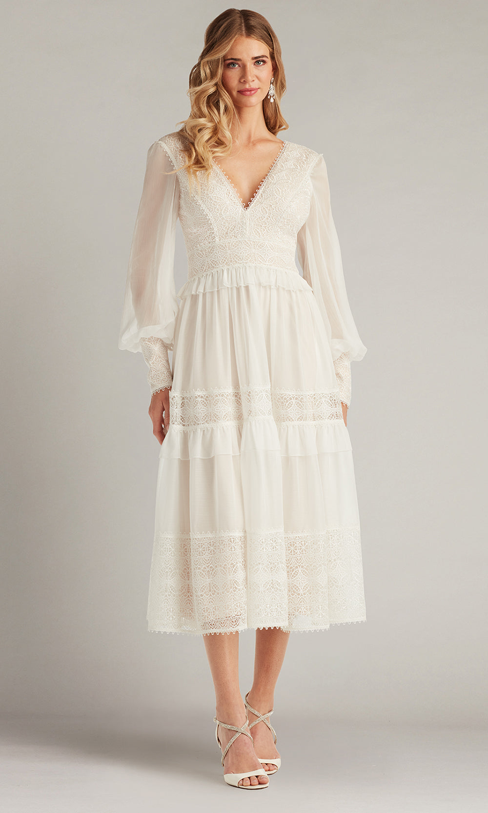 Tadashi Shoji CFW24598MDX - Lace Detail V-Neckline A-Line Dress Wedding Dresses in White  