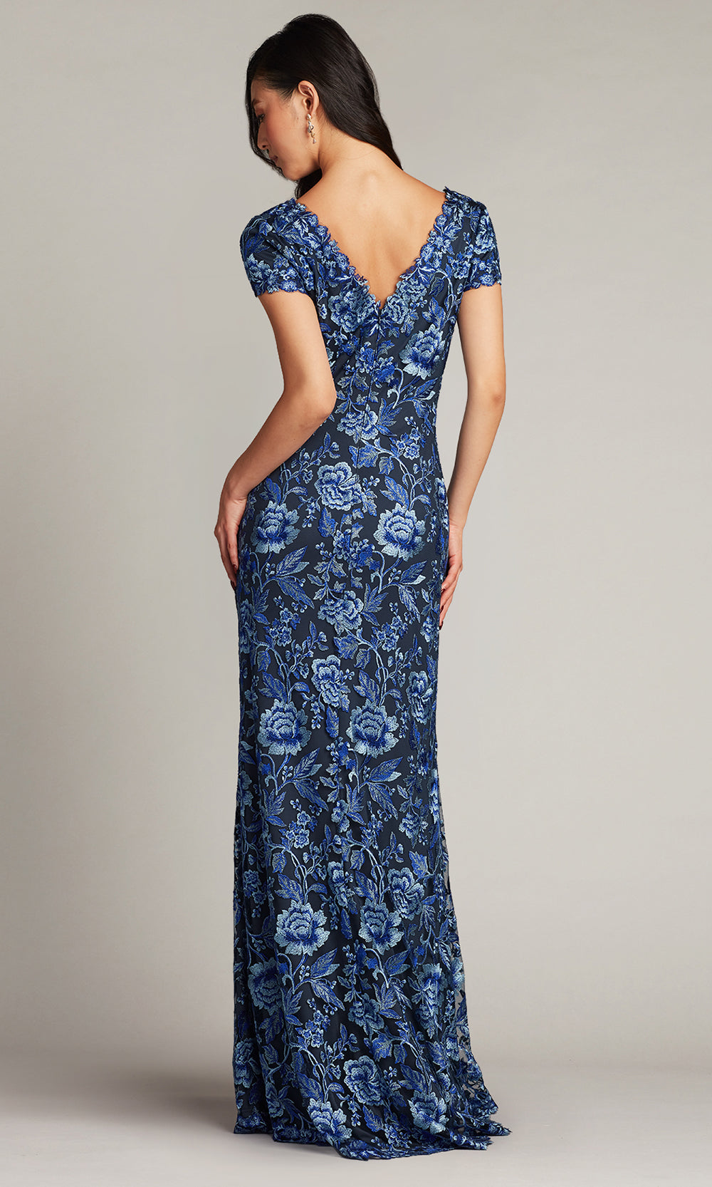 Tadashi Shoji BRX16575L - Oran Embroidered Tulle Cap Sleeve Gown Mother of the Bride Dresses in Blue  