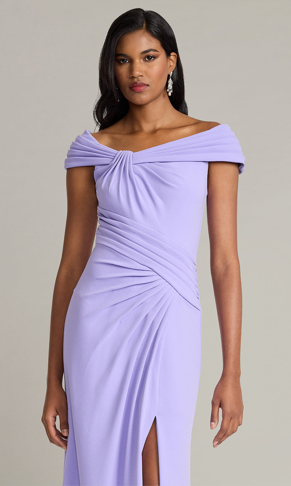 Tadashi Shoji BOS26182L - Off Shoulder High Slit Column Gown Mother of the Bride Dresses in Purple  