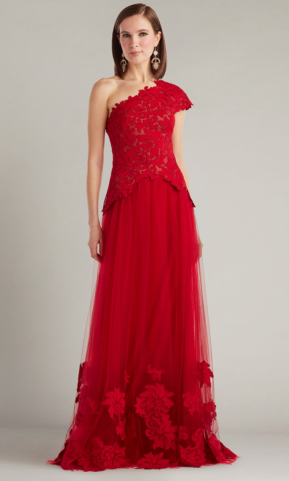 Tadashi Shoji CIN25509L - Marcelline One-Shoulder Laser-Cut A-Line Gown Mother of the Bride Dresses in Red and Neutral