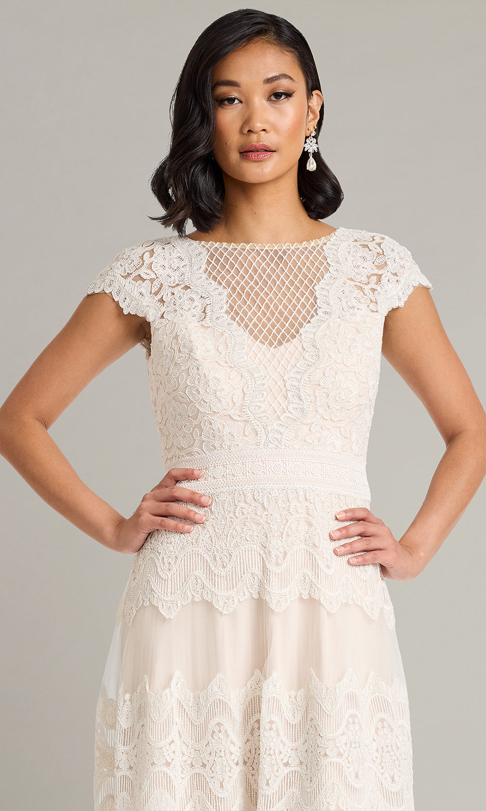 Tadashi Shoji CFJ26004MD - Bateau Neck Lace A-Line Dress Bridal Dresses in White  