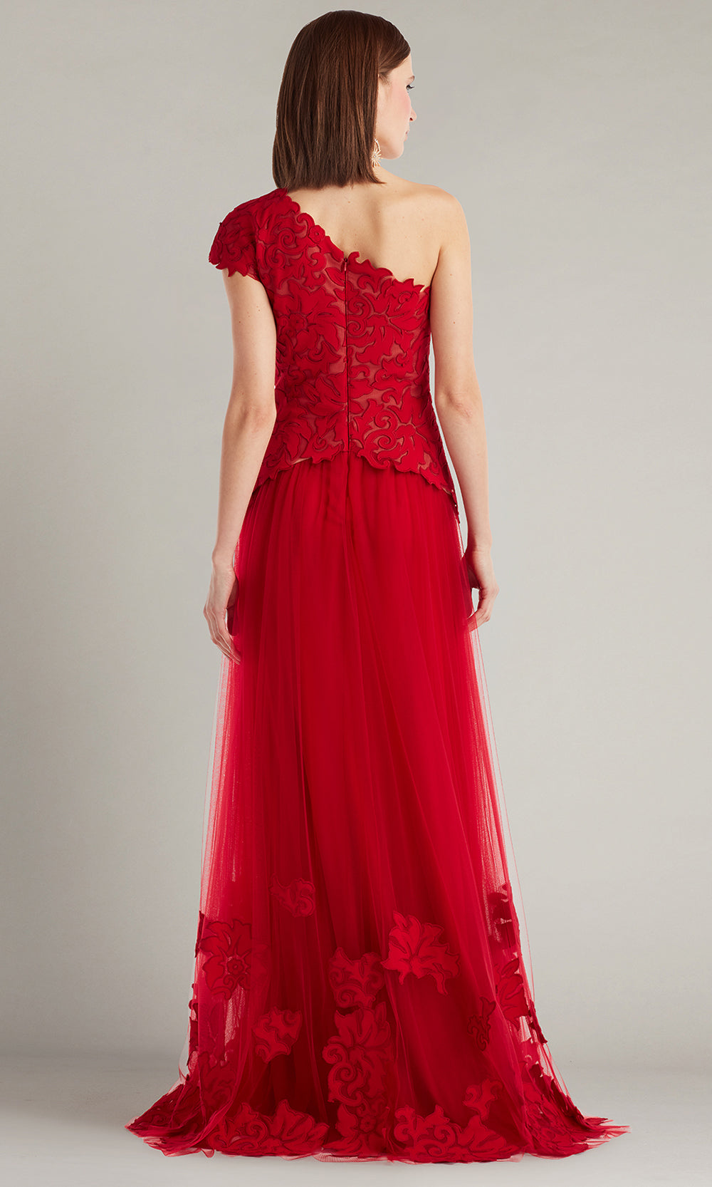 Tadashi Shoji CIN25509L - Marcelline One-Shoulder Laser-Cut A-Line Gown Mother of the Bride Dresses in Red and Neutral