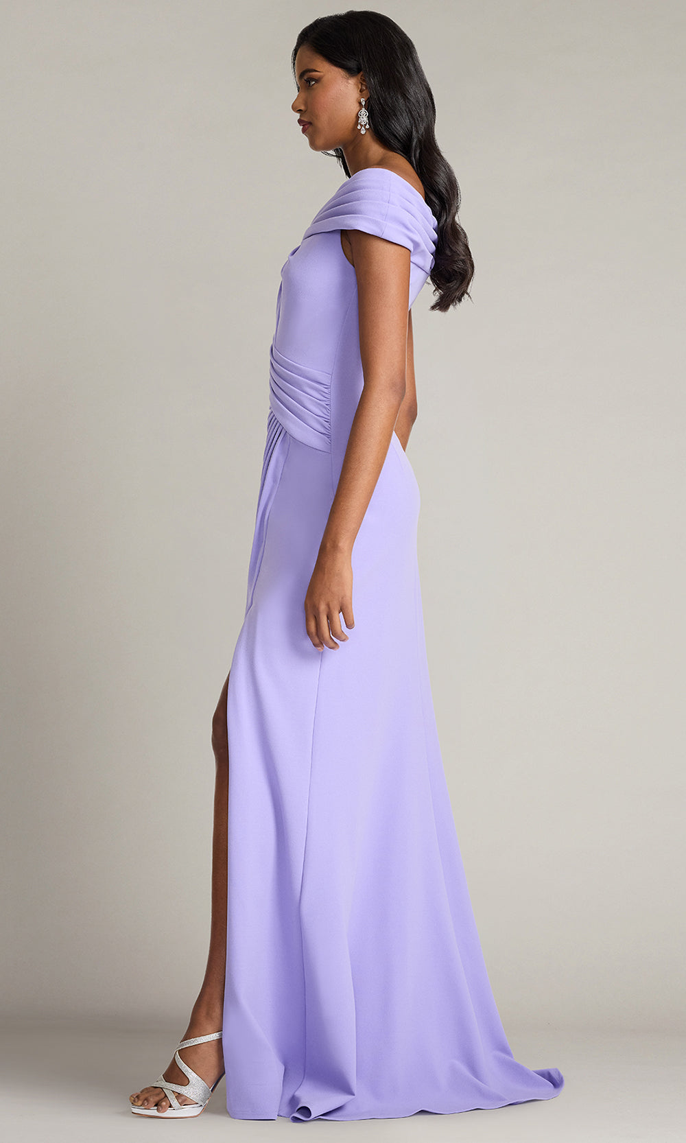 Tadashi Shoji BOS26182L - Off Shoulder High Slit Column Gown Mother of the Bride Dresses in Purple  