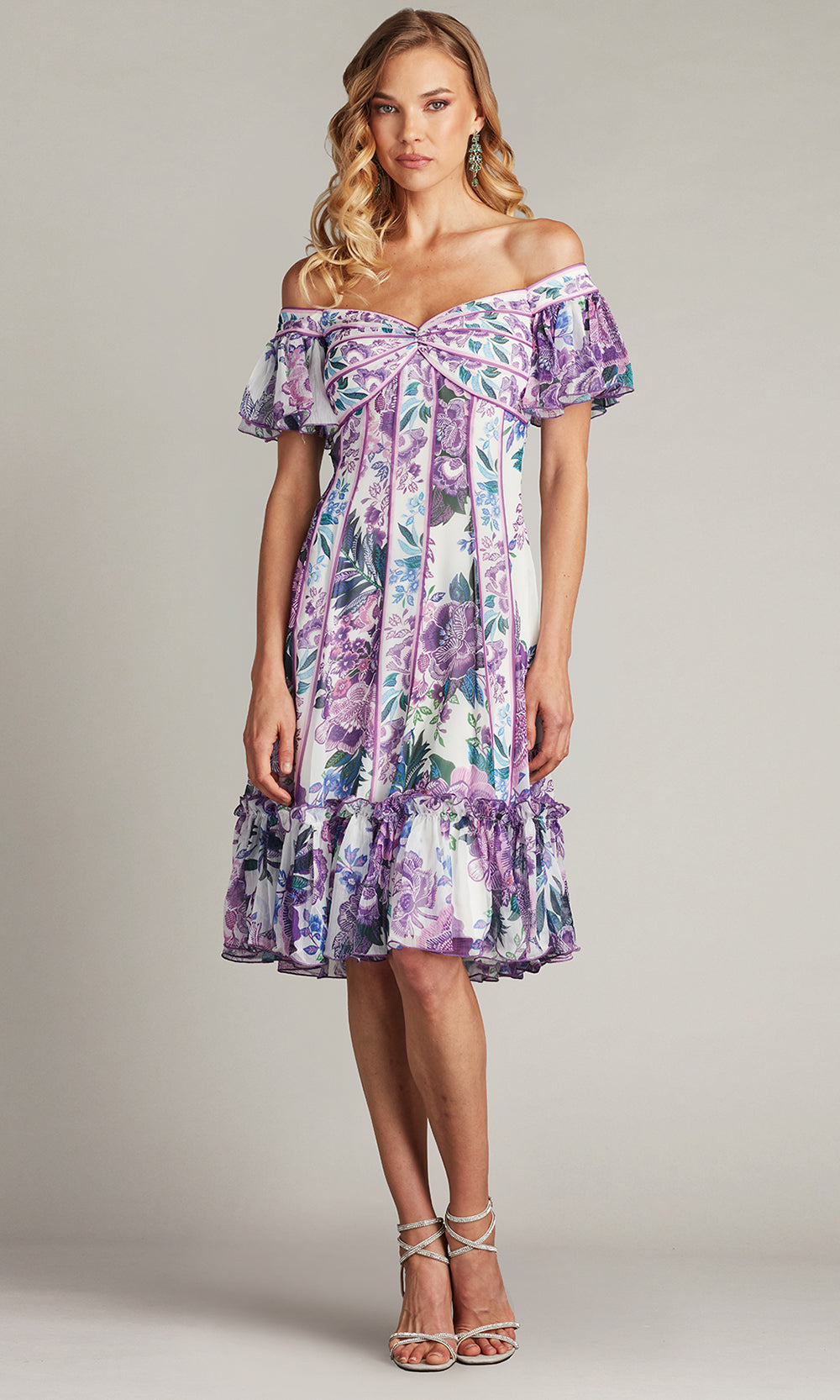 Tadashi Shoji CHZ25465M - Flutter Sleeve Breeze Floral Print Chiffon Dress Homecoming Dresses