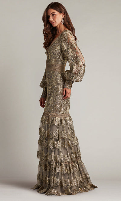 Tadashi Shoji CGA24268L - V-Neck Aponi Tiered Sequin Embroidered Gown Formal Gowns