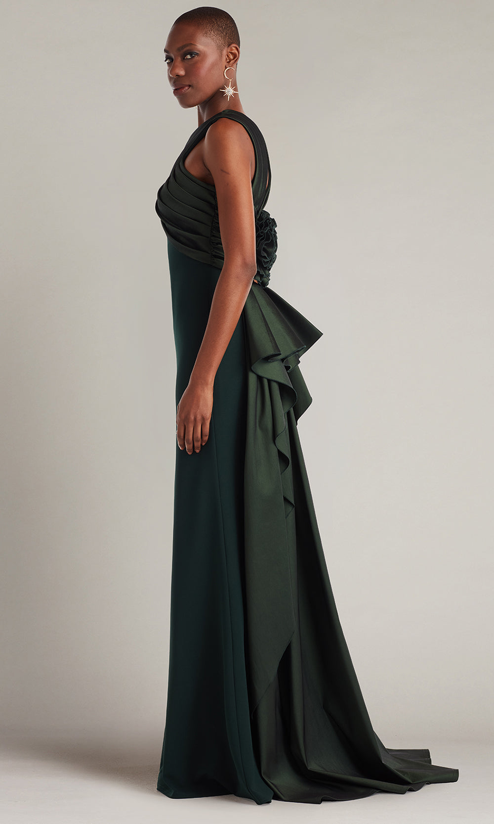 Tadashi Shoji BOS25316L - Caro Cascading Halter Gown with Pleated Detail Special Occasion Dress in Green  