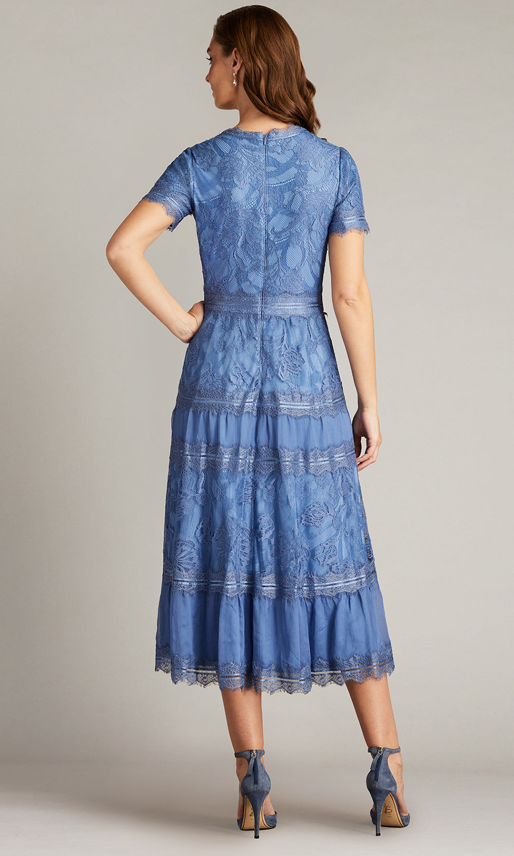 Tadashi Shoji AWI20506MD - Lace Trim Short Sleeve Midi Dress Wedding Dresses in Blue  