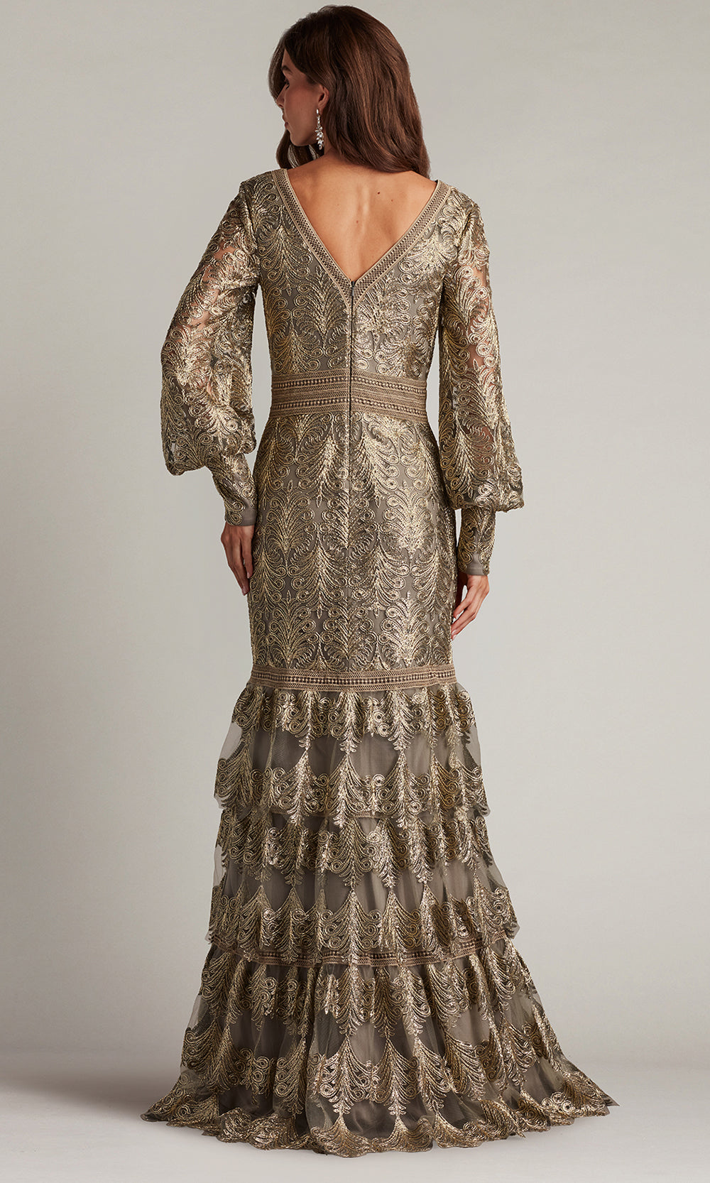 Tadashi Shoji CGA24268L - V-Neck Aponi Tiered Sequin Embroidered Gown Formal Gowns